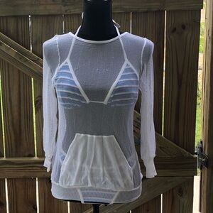 Petit Pois White Mesh Swimsuit Cover Up Shirt M
